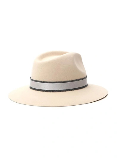 Shop Maison Michel Rico Contrasting Band Fedora Hat In Beige