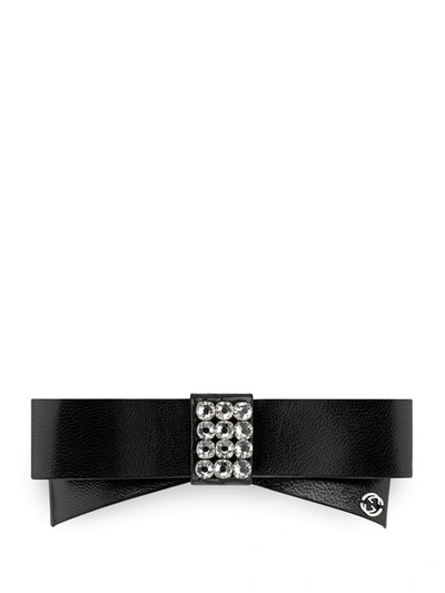 Shop Gucci Crystal Bow Hair Slide In Black