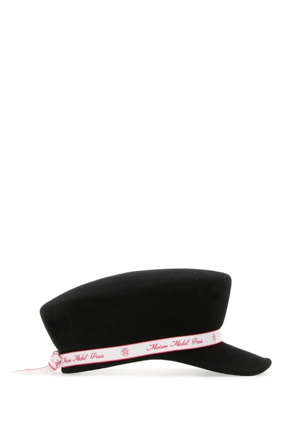 Shop Maison Michel Abby Logo Band Detailed Sailor Cap In Black