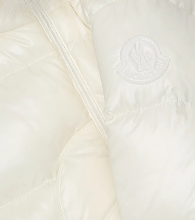Shop Moncler Baby Pansy Fur-trimmed Down Snowsuit In White