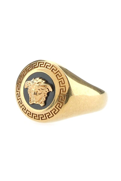 Shop Versace Enamel Medusa Medallion Ring In Gold