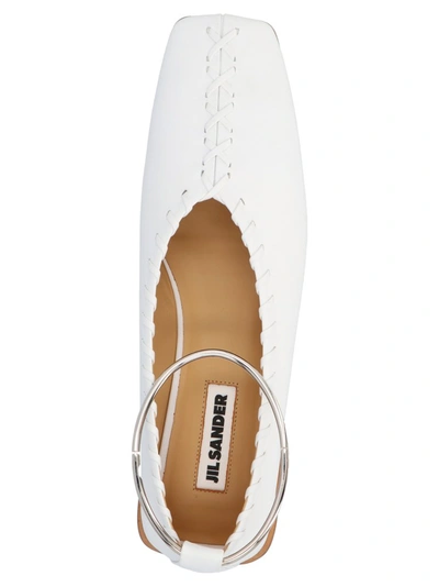 Shop Jil Sander Metallic Anklet Ballet Shoes In White