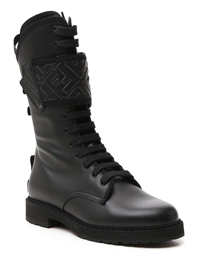 Shop Fendi Logo Embossed Biker Boots In Black