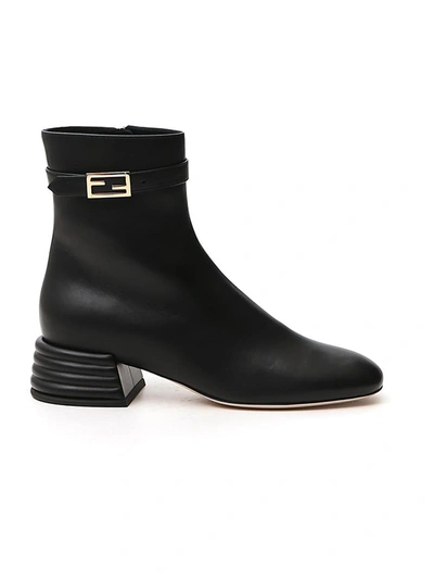 Shop Fendi Micro Ff Baguette Buckled Ankle Boots In Black