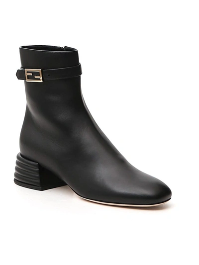 Shop Fendi Micro Ff Baguette Buckled Ankle Boots In Black