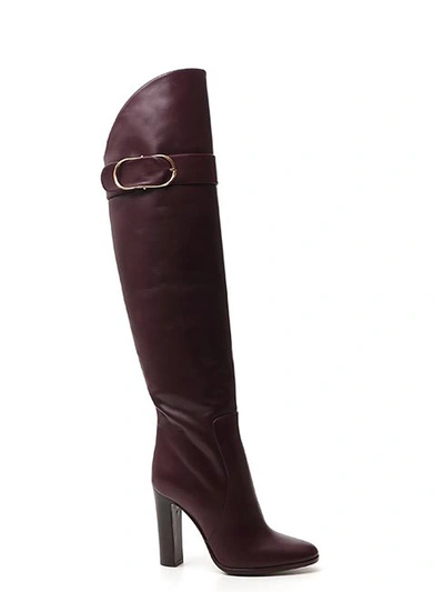 Shop Dolce & Gabbana Buckle Detail Block Heel Boots In Red