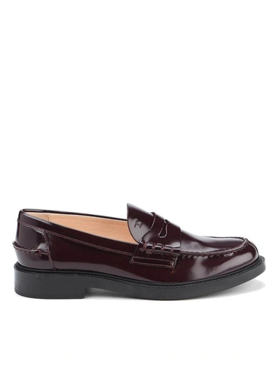 Shop Tod's Logo Penny Loafers In Red
