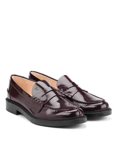 Shop Tod's Logo Penny Loafers In Red