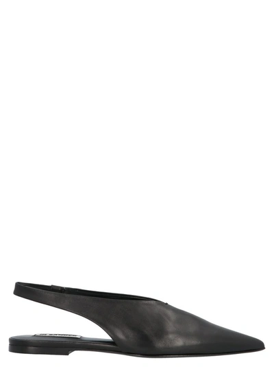 Shop Jil Sander Pointed Toe Slingback Flats In Black