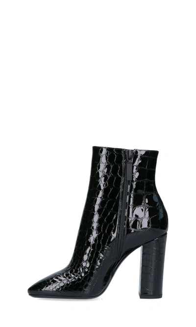 Shop Saint Laurent Embossed Block Heel Boots In Black