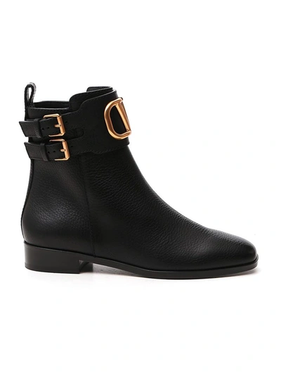 Shop Valentino Vlogo Buckle Boots In Black