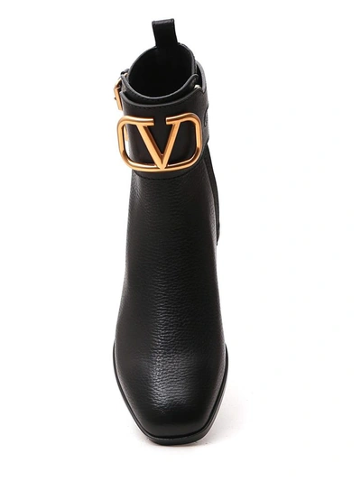 Shop Valentino Vlogo Buckle Boots In Black