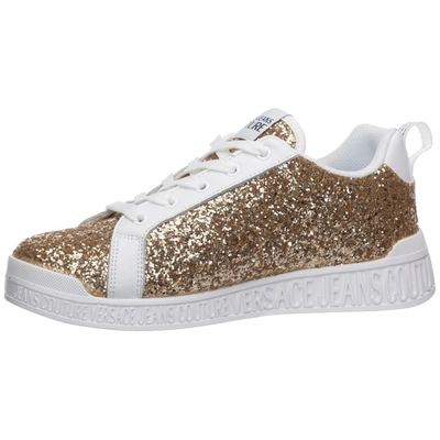 Shop Versace Jeans Couture Embellished Panelled Sneakers In Gold