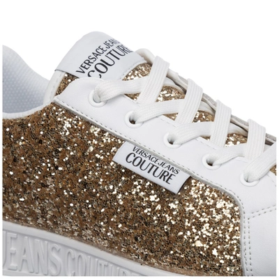 Shop Versace Jeans Couture Embellished Panelled Sneakers In Gold