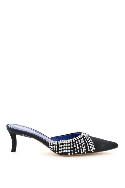 Shop Area Crystal Kitten Mules In Blue