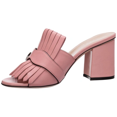 Shop Gucci Logo Plaque Block Heel Sandals In Pink