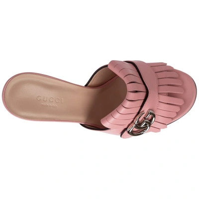 Shop Gucci Logo Plaque Block Heel Sandals In Pink