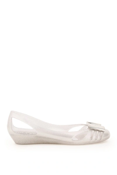 Salvatore Ferragamo Wedge Ballerina Shoes In Silver | ModeSens