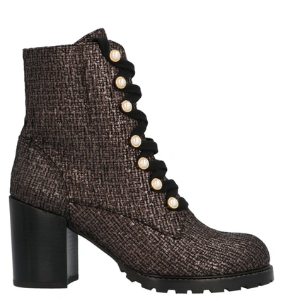 stuart weitzman women's ivey tweed high block heel combat boots