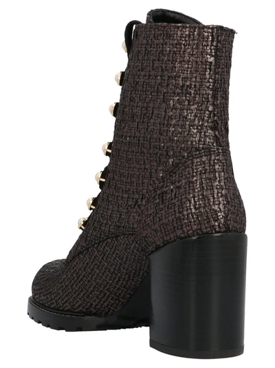 stuart weitzman women's ivey tweed high block heel combat boots