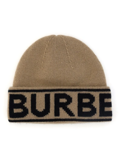 Shop Burberry Logo Intarsia Beanie In Beige