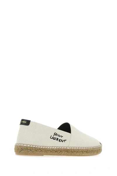 Shop Saint Laurent Logo Embroidered Slip In Beige