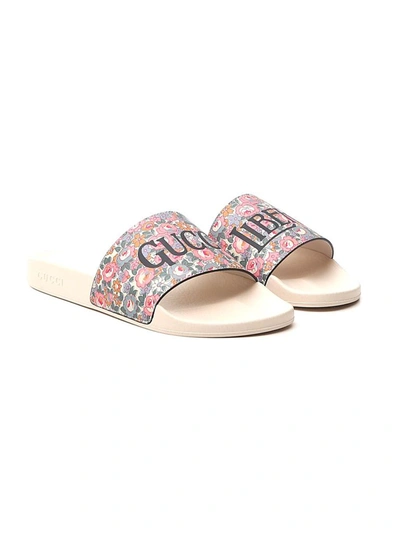 Shop Gucci Floral Print Slides In Multi