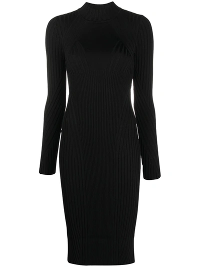 Shop Versace Jeans Couture Ribbed Knit Fitted Dress In Black