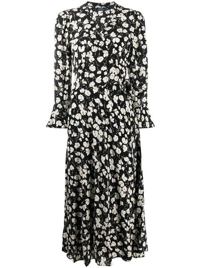 Shop Polo Ralph Lauren Floral Print Midi Dress In Black