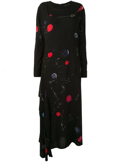 Shop Yohji Yamamoto Asymmetric Circle-print Shift Dress In Black