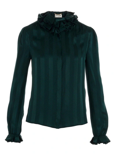 Shop Saint Laurent Polka Dots Shirt In Teal Blue In Green