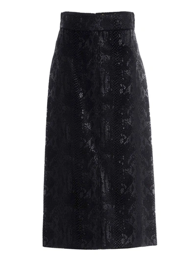 Shop Saint Laurent Reptile Print Skirt In Black
