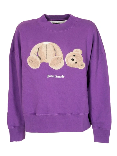Shop Palm Angels Bear Over Sweatshirt In Purple