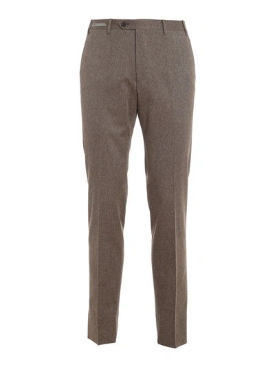 Shop Corneliani Cotton Twill Trousers In Brown