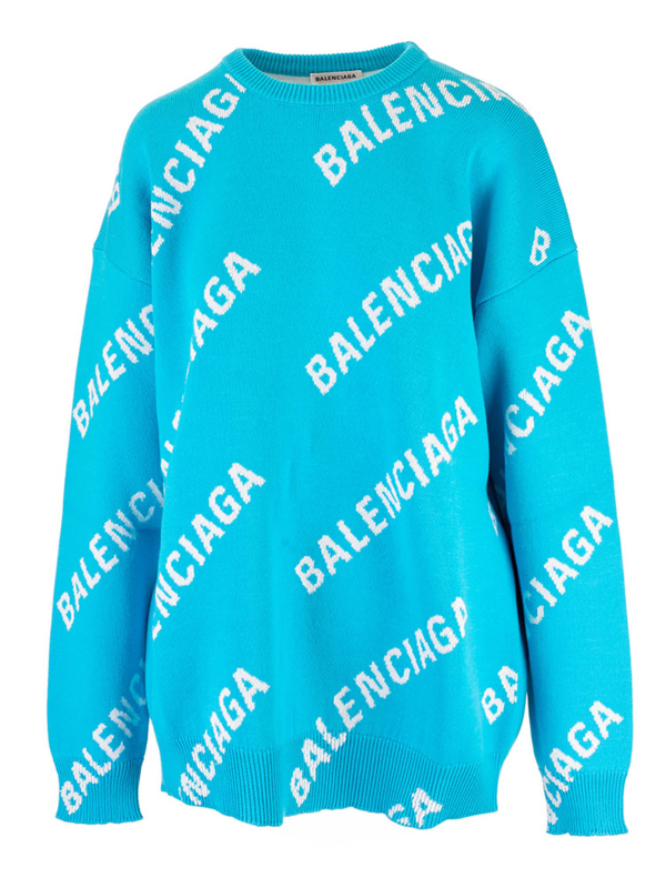 Balenciaga Women's Oversized Logo Wool-blend Knit Sweater In Blue | ModeSens