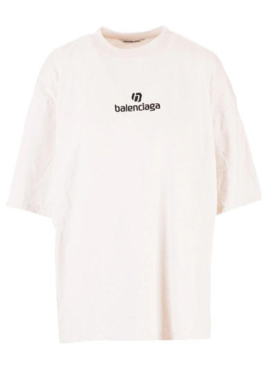 Shop Balenciaga Wrinkled Short-sleeved Sponsor Xl T-shirt In White