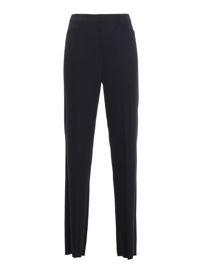 Shop Emporio Armani Stretch Viscose Wool Blend Trousers In Blue