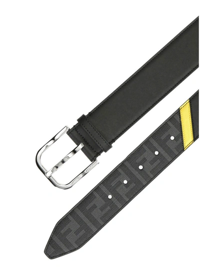 Shop Fendi Ff Detail And Yellow Band Belt In Black