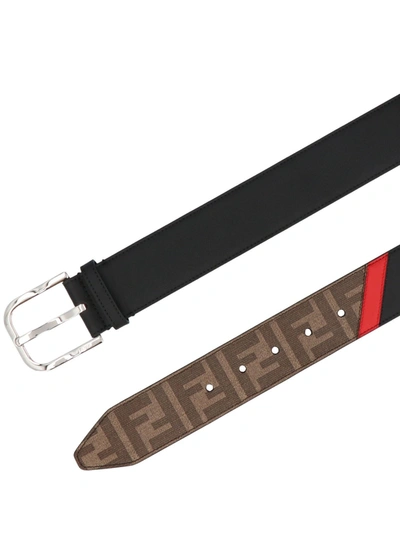Shop Fendi Ff Detail And Red Band Belt In Black