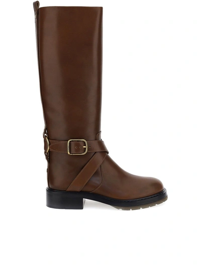 Shop Chloé Brass Detailed Leather Boots In Brown