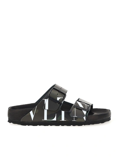 Shop Valentino Vltn Camouflage Sliders In Green