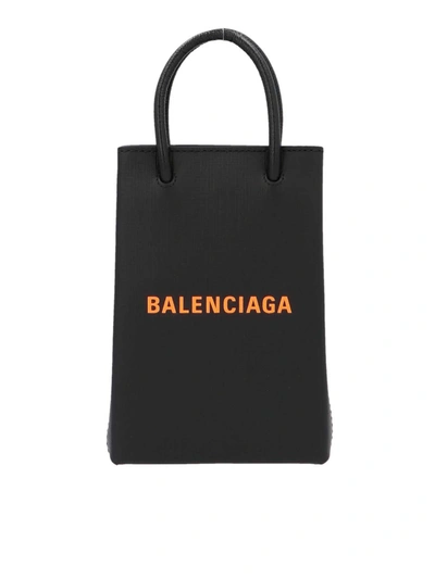 Shop Balenciaga Branded Phone Holder In Black