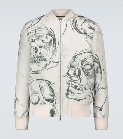 Shop Alexander Mcqueen Skull Printed Bomber Jacket In Neutrals