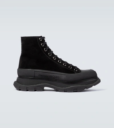 Shop Alexander Mcqueen Tread Slick Suede Platform Sneakers In Black