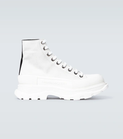 Shop Alexander Mcqueen Tread Slick Suede Platform Sneakers In White