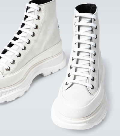 Shop Alexander Mcqueen Tread Slick Suede Platform Sneakers In White