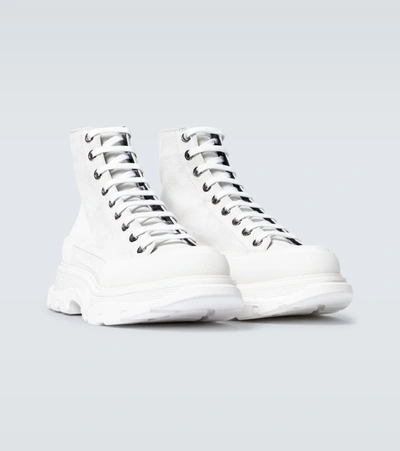 Shop Alexander Mcqueen Tread Slick Suede Platform Sneakers In White