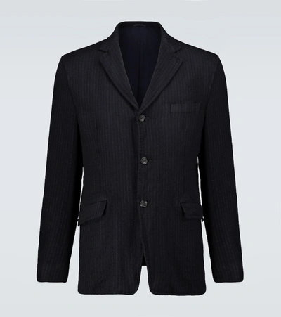 Shop Comme Des Garçons Homme Deux Wool Pinstriped Blazer In Blue