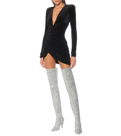 Shop Alexandre Vauthier Amina Glitter Over-the-knee Boots In Silver