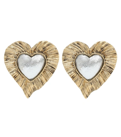 Shop Saint Laurent Héritage Heart Clip-on Earrings In Gold